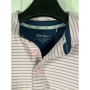 Walter Hagen Mens Performance 11 Golf Polo Shirt Pink Navy Blue Striped Small